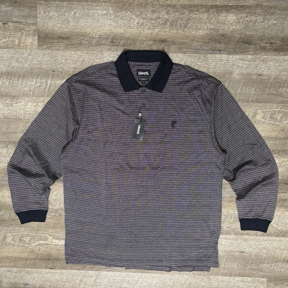 Ashworth Long Sleeve Golf Polo Men's XL Geometric Double Mercerized NWT